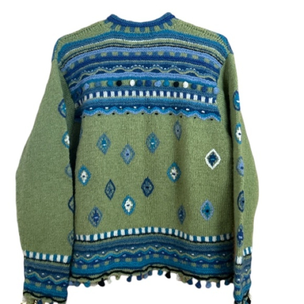 Newari Icelandic Design Wool Cardigan Sweater Vintage Nepal Handcrafted L/XL - Picture 3 of 14